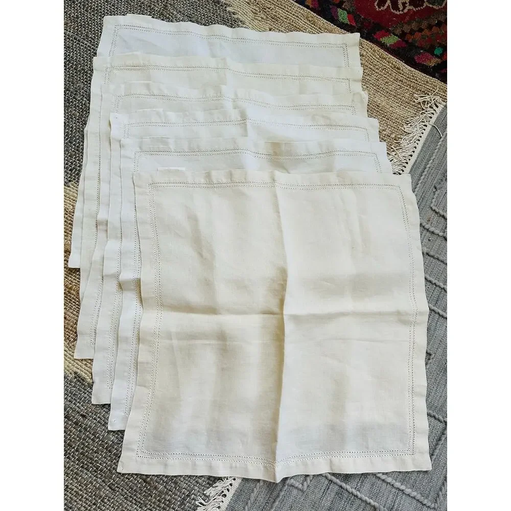Williams Sonoma Linen Napkins Square Dinner set of 8 beige 21”